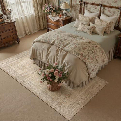 5x7 Beige Neutral Retro Area Rug - color: Retro | Beige, size: 5' x 7' (Rectangular)