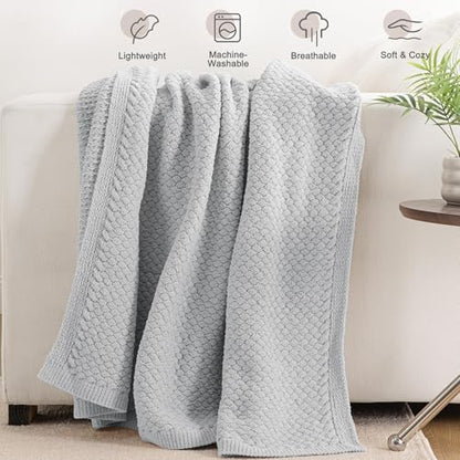 Whale Flotilla Summer Chunky Chenille Knit Throw Blanket for Couch Bed Sofa - color: Light Grey, size: Throw(50x60 Inch)
