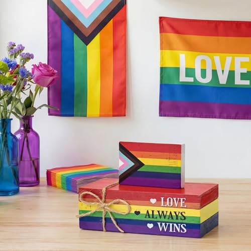 Smile Pride Month "Love Always Wins" Wooden Tabletop Decor - LGBTQ+ Progress Pride Rainbow Desktop Plaque Indoor Home & Office Decor Gay Pride Gift Idea - style: LGBT