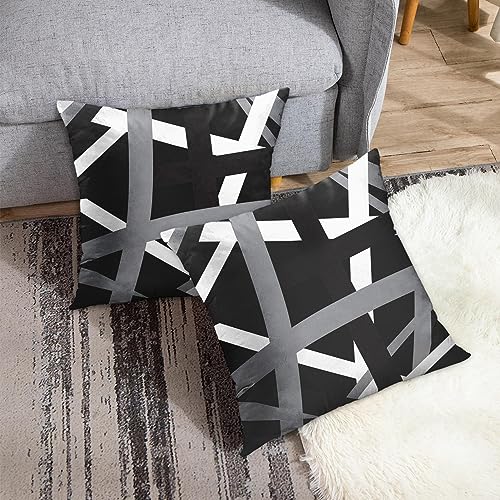 Emvency Throw Pillow Covers Set of 2, 18 x 18 Inch, Striped Retro Gray - color: Black White, size: 18" x 18" (Pack of 2)