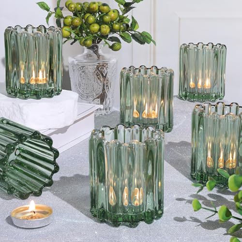6 Pcs Votive Candle Holder, Green Glass Tea Light Candle Holders - color: Green