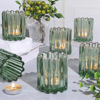 6 Pcs Votive Candle Holder, Green Glass Tea Light Candle Holders - color: Green
