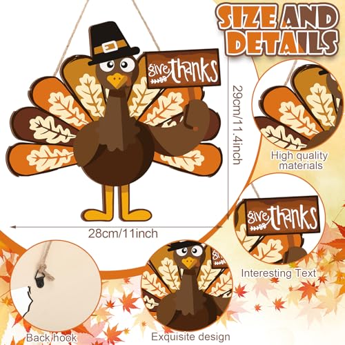 Jetec Thanksgiving Turkey Door Sign Wooden Hanging Plaque Decor,Classic - style: Classic