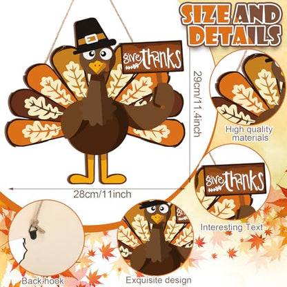 Jetec Thanksgiving Turkey Door Sign Wooden Hanging Plaque Decor,Classic - style: Classic