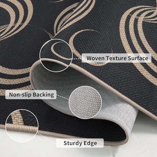 Tangsoo Easy Jute 6x9 Non-Slip Washable Area Rug for Living Room Office - color: Black Arc, size: 6' x 9'(Rectangular)