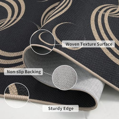 Tangsoo Easy Jute 6x9 Non-Slip Washable Area Rug for Living Room Office - color: Black Arc, size: 6' x 9'(Rectangular)