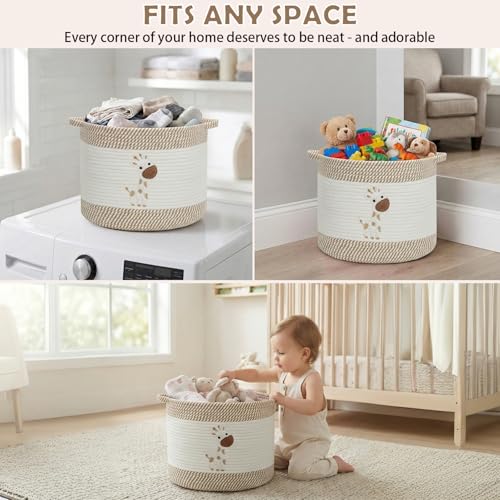 Baby Laundry Basket for Nursery, Large 15”x12” Giraffe Storage Baskets - color: Giraffe