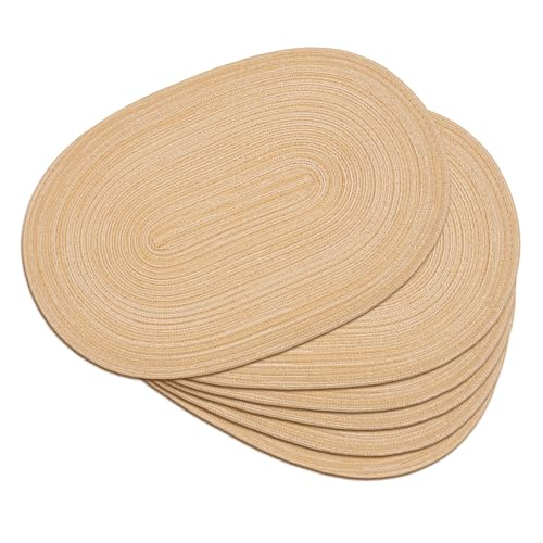 Placemats Set of 6, Woven Oval Braided Dining Table Mats(Beige Brown) - color: Beige Brown, size: 6 pcs
