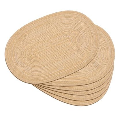 Placemats Set of 6, Woven Oval Braided Dining Table Mats(Beige Brown) - color: Beige Brown, size: 6 pcs