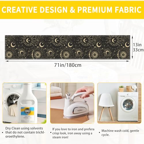 Moon Phases Lunar Change Table Runner Dresser Scarves Seasonal Linen Tablerunner for Indoor Outdoor Kitchen Home Party Holiday Dining Table Decor 13 X 70 Inch - color: Moon Phases Lunar Change