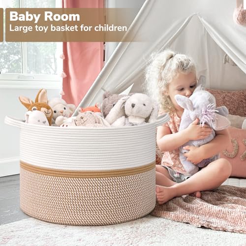 CHICVITA XXL Cotton Rope Woven Blanket Basket with Handles, White & Brown - color: White and Brown