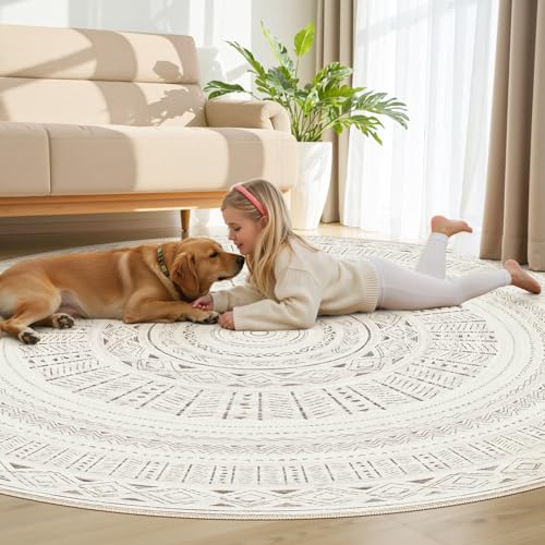 cotiled 8x8 Round Rug 8ft Circle Living Room Boho Area Rugs - color: Light Brown/Cream, size: 8' (Round)