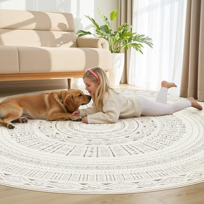 cotiled 8x8 Round Rug 8ft Circle Living Room Boho Area Rugs - color: Light Brown/Cream, size: 8' (Round)