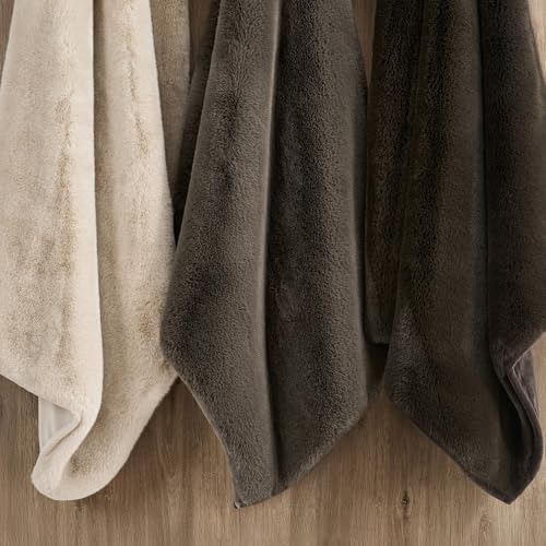 EverGrace Faux Chinchilla Fur Throw Blanket, 72"x90", Birch Mink - color: Birch Mink, size: 72"x90"