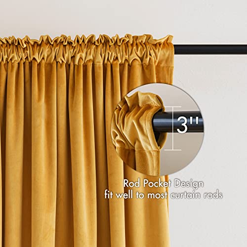 MIULEE Mustard Yellow Blackout Velvet Curtains Drapes 63 Inch Long 52"x63" - color: Mustard Yellow, size: 52"W x 63"L (Pack of 2)
