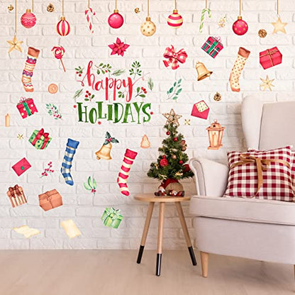 Happy Holiday Wall Stickers Christmas Window Stickers with Socks Candy Copper Bell Decals Removable Vinyl Wall Decals Window Xmas Self-Adhesive Holiday Home Decoration - color: Christmas-14