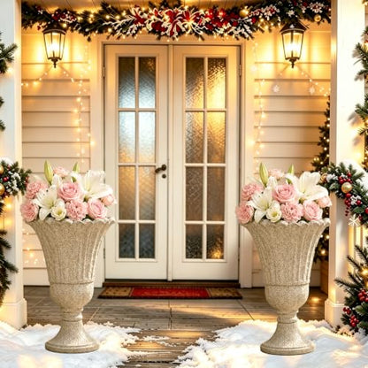 NicBex 24" Tall Urn Planters for Outdoor Plants Set of 2 - Grey Petal - color: Light Grey