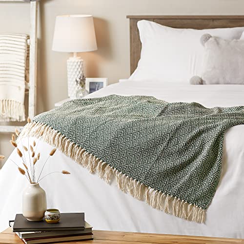 DII Diamond Throw Collection Cotton Woven, 50x60, Hunter Green - color: Hunter Green, size: 50x60"