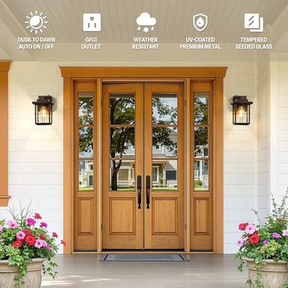 Gleamz Porch Light with GFCI Outlet, Bronze Outdoor Light with Outlet - color: Oil-Rubbed Bronze
