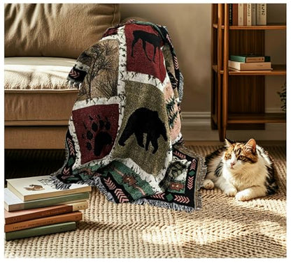 EZ. enjoy Geometric Woodland Moose Bear Tapestry Throw Blanket - color: Wildlife01
