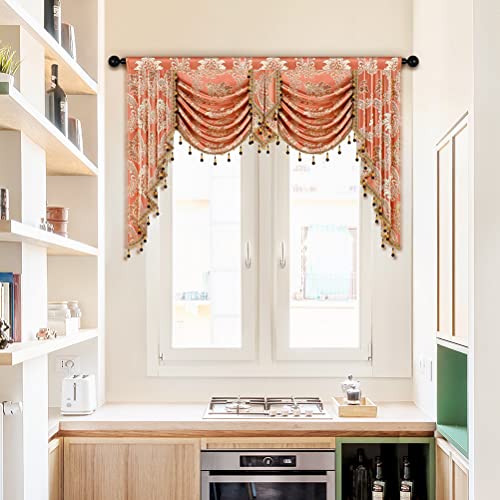 ELKCA Golden Damask Jacquard Swag Waterfall Valance Luxury Curtain Valance for Living Room Rod Pocket Valance (Damask-Coffee, W49 Inch,1 Panel) - color: Valance,damask-coffee, size: 49"W x 43"L (Pack of 1)