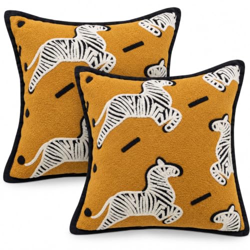 Set of 2 Decorative European Jacquard Vintage Embroidery Stereo Sofa Pillow Covers for Home Decor, Sofa Living Room, Couch, Bed.18x18 or 20x20 inches. (Tan & White Hourse) - color: Tan & White Hourse