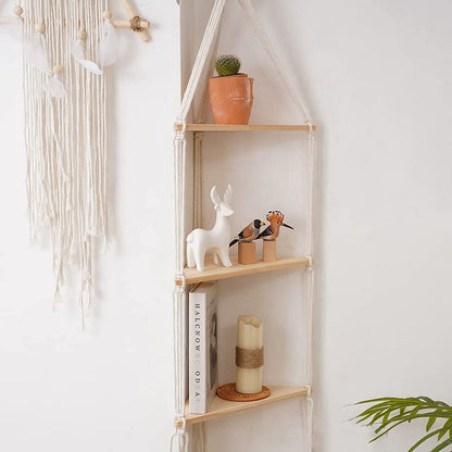 Macrame Wall Hanging Shelf,Boho Woven Tassel Shelves Plant Holder - color: 3t