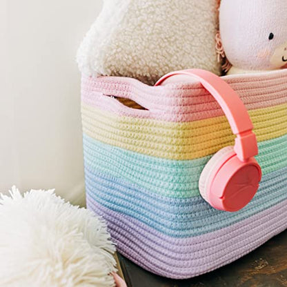 OrganiHaus Rainbow Baskets for Shelves, Set of 3, 15x9x10 - color: Rainbow Pastel