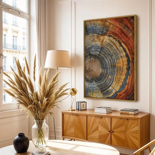 BingruiArt Faux Wood Tree Ring 03 Canvas Wall Art 24x36 Framed - color: Tree Ring - 04, size: 16"L x 12"W