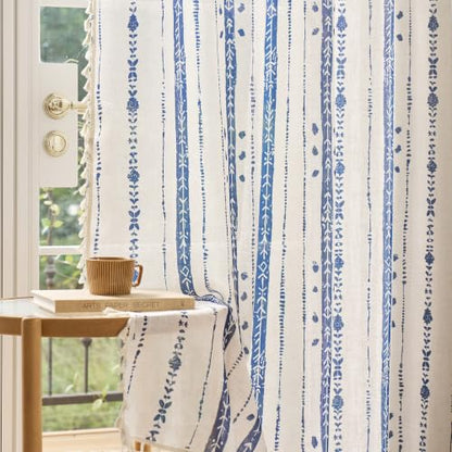 Blue Boho Curtains for Living Room with Tassel 72 Inch 2 Panels - color: T-blue, size: 52"W x 72"L (Pack of 2)