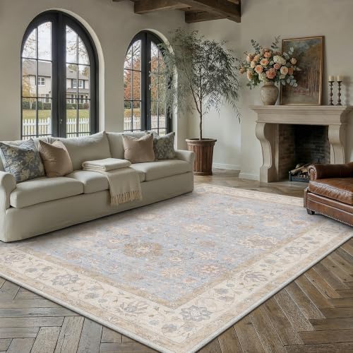 9x12 Washable Living Room Area Rug Beige Vintage Netural Carpet - color: Blue, size: 9' x 12' (Rectangular)