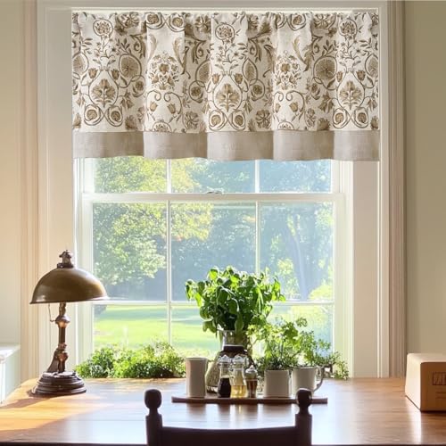 jinchan Linen Valance Kitchen Curtain 1 Panel 18 Inch Farmhouse Taupe - color: *Vintage Taupe, size: 50"W x 18"L (Pack of 1)