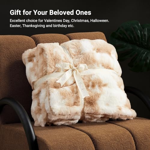 SAPHREAS Faux Fur Throw Blanket for Couch, Fluffy Fuzzy Bubble Blanket for Sofa Bed Living Room, Decor Soft Cozy Gifts for Women Men, 50x60” Tie Dye Khaki - color: Tie Dye Khaki, size: Throw(50"x60")