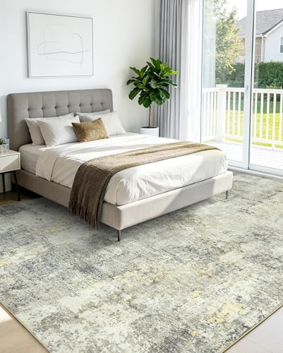 Washable Area Rug Living Room Rugs 8X10 - Neutral Modern Abstract Rugs Soft Carpet with Non Slip Backing for Under Dining Room Table, Bedroom, Home, Office, Brown Grey - color: Brown Grey, size: 8' x 10' (Rectangular)