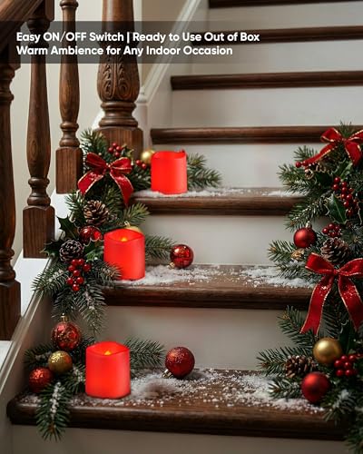 Homemory 24 Pack Red Flameless Flickering LED Votive Tealights Candles - color: Red (Warm White Light), size: 24 Pack