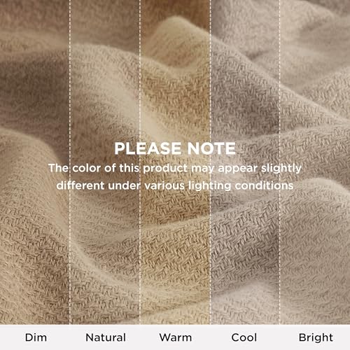 Bedsure 100% Cotton Blanket, Herringbone Weave, Twin-XL, Light Brown - color: 00 - Light Brown, size: Twin XL