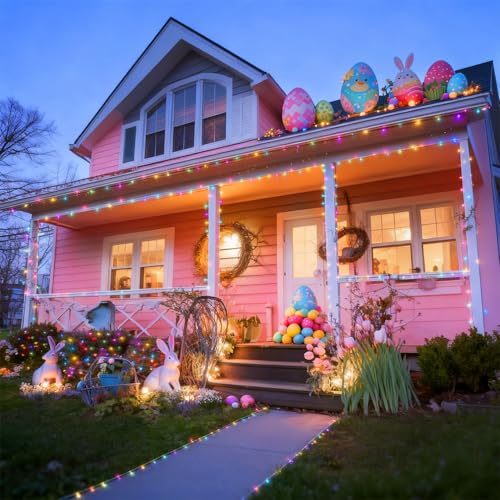 HOME LIGHTING 66ft Easter Decorative Mini Lights, 200 LED Clear Wire Fairy Starry String Lights Plug in, 8 Lighting Mode, Indoor Outdoor Xmas Tree Wedding Party Garden Decoration (Pastel Multicolor) - color: Pastel Multicolor