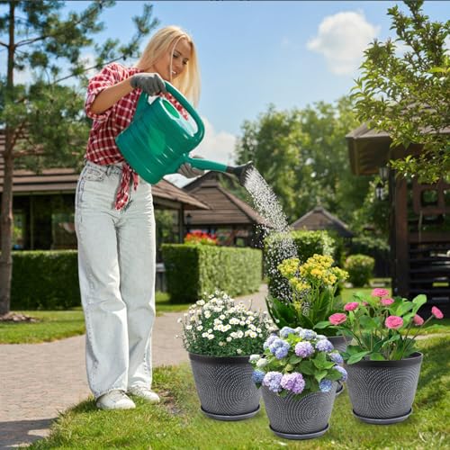 Quarut 12 in Large Plant Pot,Plastic Flower Pots with Drainage Hole &Saucer - color: Gray, size: 12 Inch