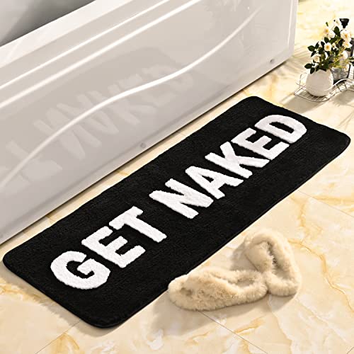 QJHOMO Long Get Naked Bath Mat Black and White Cute Bathroom Rug, 18" x 48" - color: Black and White, size: 1'6" x 4' (Rectangular)