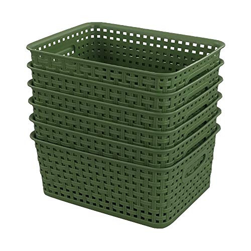 Sandmovie Plastic Weave Storage Baskets for Kitchen Bathroom, Green, 6 Packs - color: Deep Green