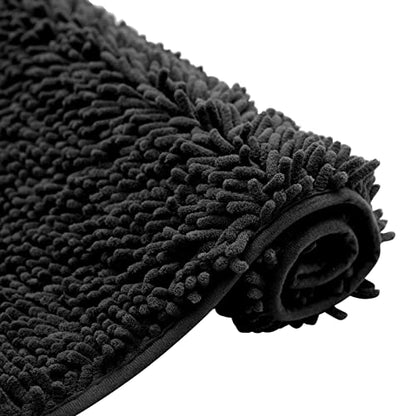 Non-Slip Bath Rug,Extra Soft Microfiber Bedroom Shag Carpet with Anti-Slip Backing,Water/Dust Absorbent Fast Dry Shower Mat,Sound Insulated Stairs Pad,Machine Washable (Black,19 x 31 Inches) - color: Black, size: 19"x31"