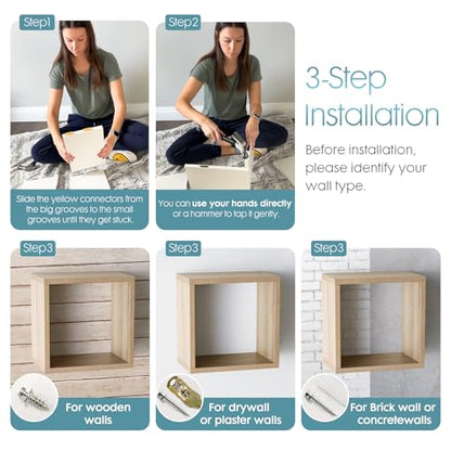 Kaboon Cube Floating Shelves Set2, Display Shelves Wall Mount 7.75" D x 12.5" W x 12.5" H, (Grey Oak, Square 2 Cubes) - color: Grey Oak, size: Square-Set2