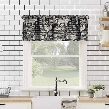 Country Farm Animal Valance Curtains for Kitchen, Retro Farmhouse Cow Chicken Pig Black Print Window Treatment Valances for Living Room Dinning Room, 54x18 Inch - color: Farm-1