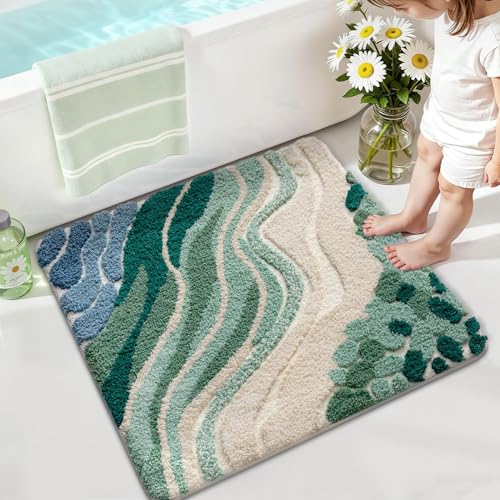 LUMI Square Beach Bathroom Rug 32x32, Soft Absorbent Bath Mat, Non Slip - color: Beach Aqua Green, size: 32"x32"