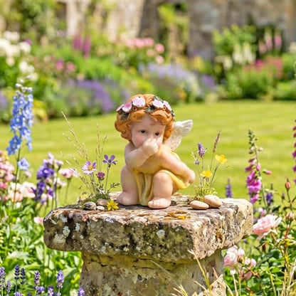 XJar Resin Garden Fairy Figurine, Yellow Hand Painted Yard Decor Statue - color: Flower Fairy - Yellow