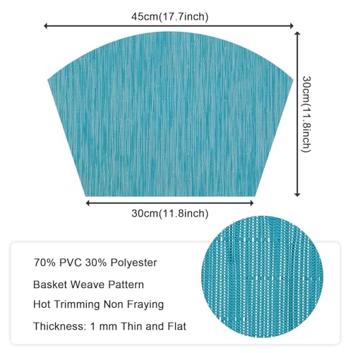 SHACOS Wedge Shape Placemats Set of 4 Round Table Placemats Heat Resistant Woven Vinyl PVC Table Mats Indoor Outdoor Wipe Clean (4, Teal Blue) - color: Teal Blue