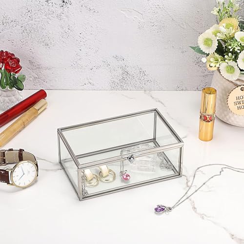 Hipiwe Vintage Glass Keepsake Box Small Jewelry Display Case Lidded Box - color: Silver, size: Small