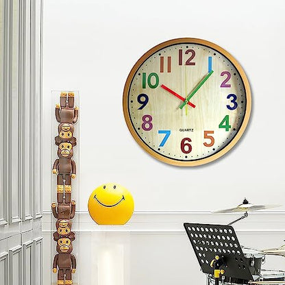Wall Clock, 12 Inch Easy to Read Silent Non-Ticking Colorful Battery Operated Clock,for Bedroom,Living Room,Kitchen,Office,School Classroom (Yellow) - color: Yellow