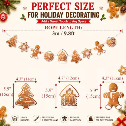 Uniwish 2 Pack Gingerbread Garland Banner Christmas Hanging Decorations