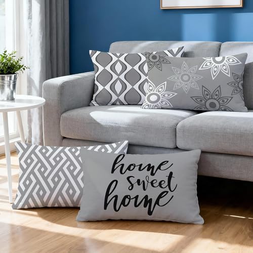 Hexagram Throw Pillow Covers 12x20, Gray Outdoor Pillow Covers Set of 4 - color: Grey, size: 12" x 20" (Pack of 4)